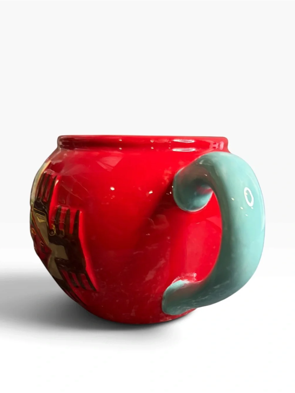 RED SOUTHWESTERN PENDLETON COFFEE MUG WITH TURQUOISE HANDLE
